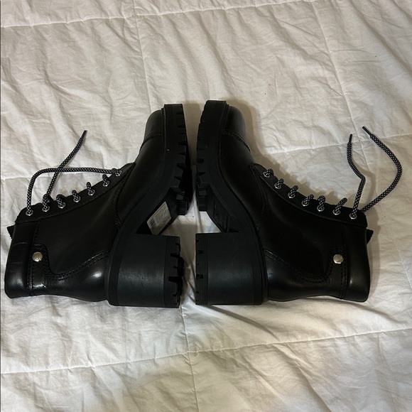 Marc Fisher Black Leather Combat Boots with Patterned Laces, Retails for $239 - Picture 5 of 12